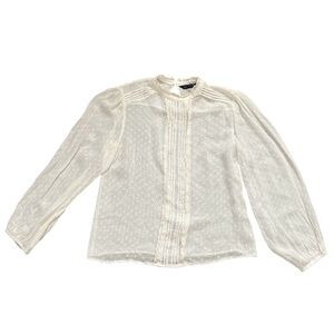 Zara Ivory Puff Sleeve Cowl Neck Sheer Lace Blouse Size XS